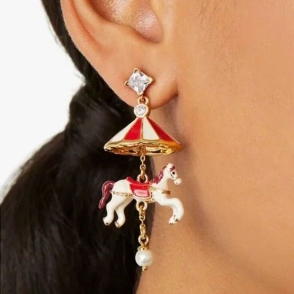 NWT Kate Spade Winter Wonderland Carousel Pony Horse Earrings